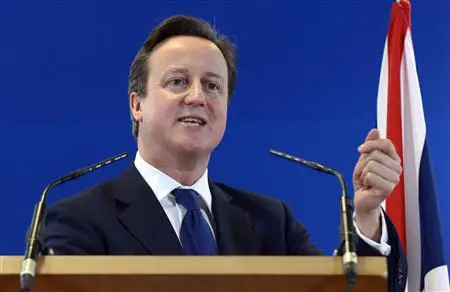 Britain’s Prime Minister Cameron holds a news conference at the end of an EU leaders summit discussing the EU’s long-term budget in Brussels