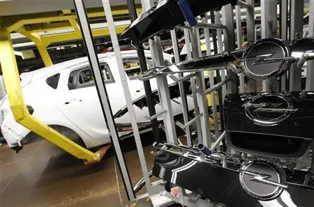 The production line of German carmaker Opel is pictured during an open day in Ruesselsheim