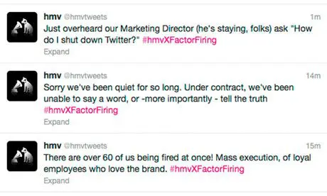 HMV Twitter feed