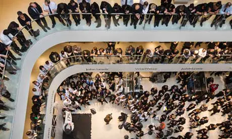 John Lewis and Waitrose staff gather to hear the partnership’s financial results, March 2013