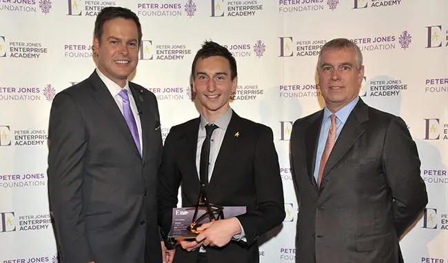 Peter-Jones-CBE,-Harry-Day-from-the-Peter-Jones-Enterprise-Academy-at-Solihull-College-and-HRH-The-Duke-of-York,-KG,-Patron-of-the-Peter-Jones-Foundation