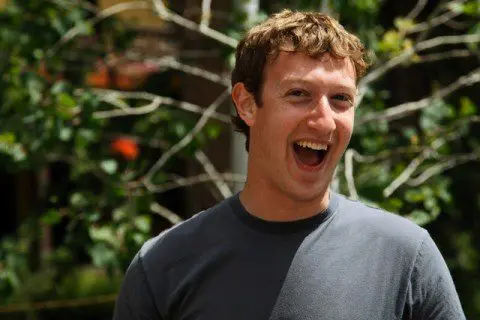Mark Zuckerberg, Facebook CEO and founder laughs outside the Sun Valley Inn in Sun Valley