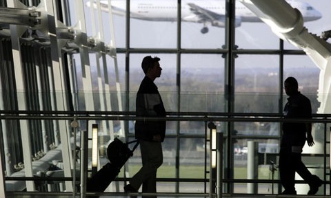 Man walking through airport