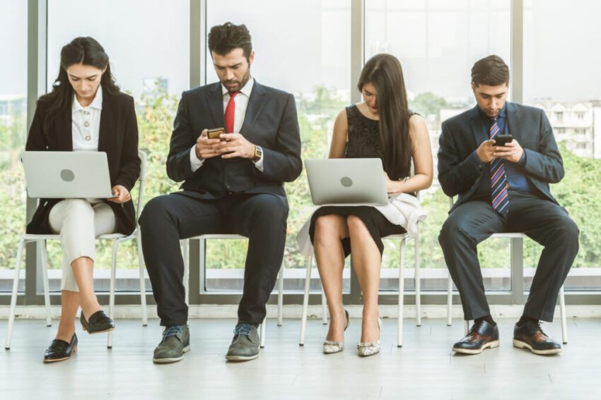 Job seekers and applicants waiting for interview