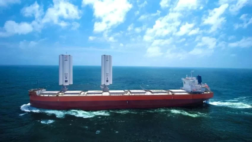 The world's first cargo ship fitted with giant, rigid sails - a groundbreaking innovation by BAR Technologies - has embarked on its inaugural voyage.